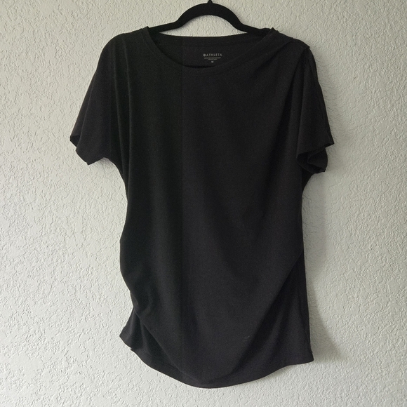 Ahtleta M Black Ruched Short Sleeve Tee Shirt Lyocell Blend - Picture 1 of 7